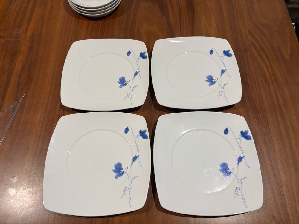 Studio Nova Ming Blue Flowers Square Salad Plates 8" Set Of 4